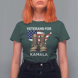 Veterans For Kamala T Shirt For Women Harris Supporter American Flag Election 2024 TS11 Dark Forest Green Print Your Wear