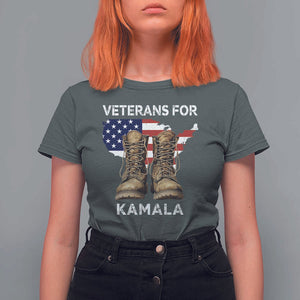 Veterans For Kamala T Shirt For Women Harris Supporter American Flag Election 2024 TS11 Dark Heather Print Your Wear