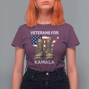 Veterans For Kamala T Shirt For Women Harris Supporter American Flag Election 2024 TS11 Maroon Print Your Wear