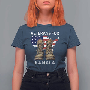 Veterans For Kamala T Shirt For Women Harris Supporter American Flag Election 2024 TS11 Navy Print Your Wear