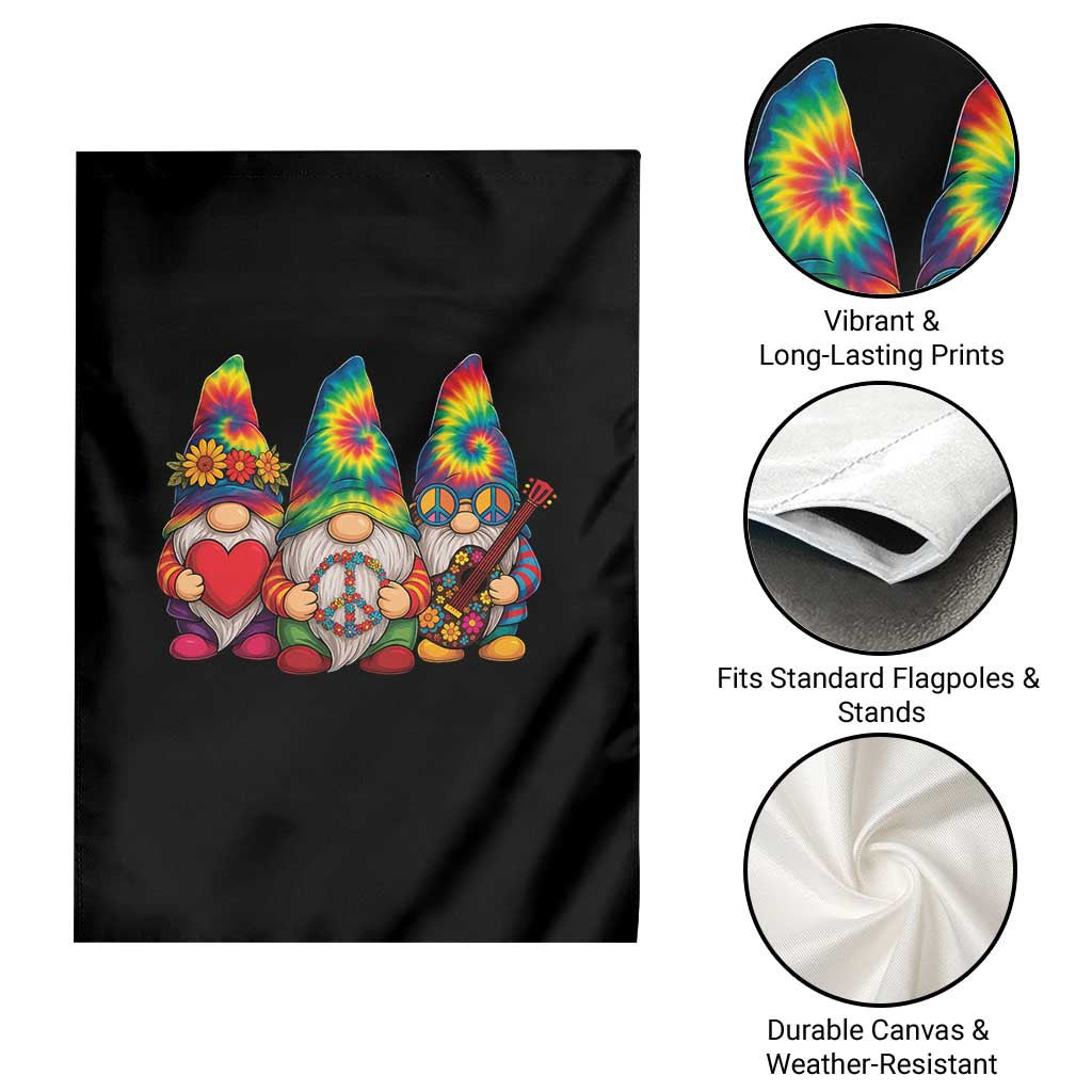 Three Hippie Gnomes Peace Retro Tie Dye Flower Garden Flag TS11 Print Your Wear