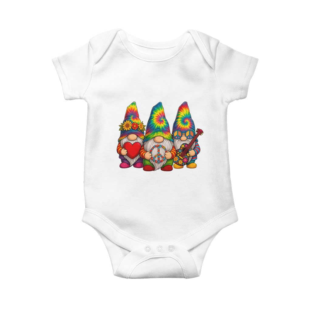 Three Hippie Gnomes Peace Retro Tie Dye Flower Baby Onesie TS11 White Print Your Wear