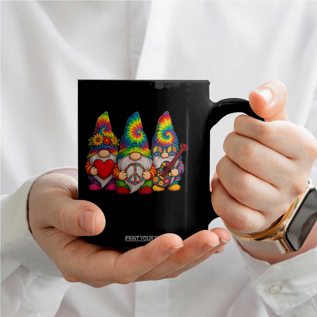Three Hippie Gnomes Peace Retro Tie Dye Flower Coffee Mug TS11 Print Your Wear