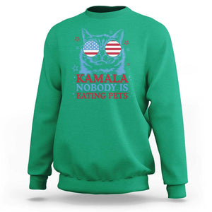 Harris Supporter Sweatshirt Kamala Nobody Is Eating Pets American Flag Cat TS11 Irish Green Print Your Wear