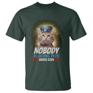 Harris 2024 T Shirt Nobody Is Eating Pets American Flag Cat Hat TS11 Dark Forest Green Print Your Wear