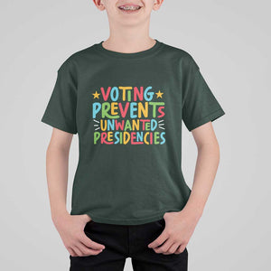 Voting Prevents Unwanted Presidencies T Shirt For Kid Colorful US Presidential Election Political 2024 Star TS11 Dark Forest Green Print Your Wear