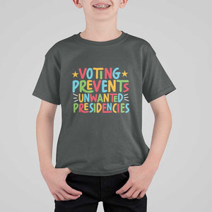 Voting Prevents Unwanted Presidencies T Shirt For Kid Colorful US Presidential Election Political 2024 Star TS11 Dark Heather Print Your Wear