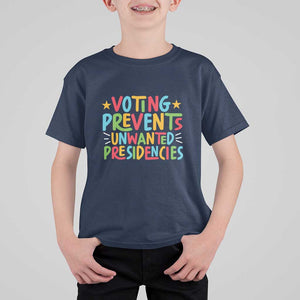 Voting Prevents Unwanted Presidencies T Shirt For Kid Colorful US Presidential Election Political 2024 Star TS11 Navy Print Your Wear