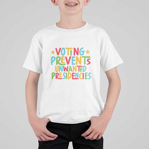 Voting Prevents Unwanted Presidencies T Shirt For Kid Colorful US Presidential Election Political 2024 Star TS11 White Print Your Wear