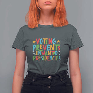 Voting Prevents Unwanted Presidencies T Shirt For Women Colorful US Presidential Election Political 2024 Star TS11 Dark Heather Print Your Wear