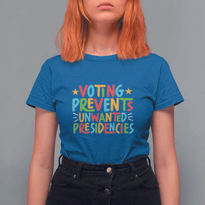 Voting Prevents Unwanted Presidencies T Shirt For Women Colorful US Presidential Election Political 2024 Star TS11 Royal Blue Print Your Wear