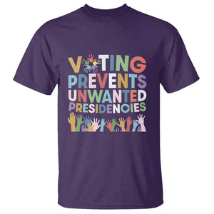 Voting Prevents Unwanted Presidencies T Shirt US Presidential Election Political 2024 Hand TS11 Purple Print Your Wear