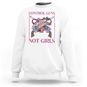 Harris Walz Feminist Sweatshirt Control Guns Not Girls Women's Rights Roses Uterus TS11 White Print Your Wear