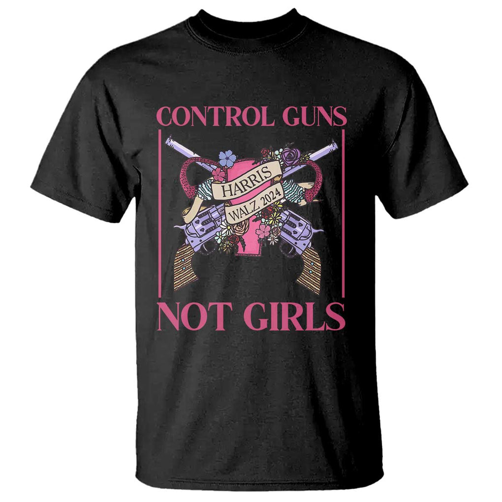 Harris Walz Feminist T Shirt Control Guns Not Girls Women's Rights Roses Uterus TS11 Black Print Your Wear