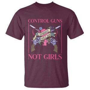 Harris Walz Feminist T Shirt Control Guns Not Girls Women's Rights Roses Uterus TS11 Maroon Print Your Wear