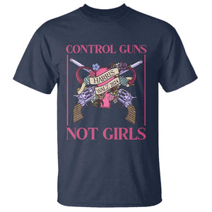 Harris Walz Feminist T Shirt Control Guns Not Girls Women's Rights Roses Uterus TS11 Navy Print Your Wear