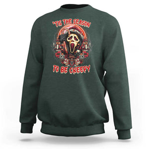 Halloween Christmas Sweatshirt Tis The Season To Be Creepy Ghost Horror Xmas TS11 Dark Forest Green Print Your Wear