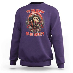 Halloween Christmas Sweatshirt Tis The Season To Be Creepy Ghost Horror Xmas TS11 Purple Print Your Wear