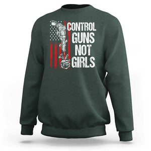 Harris Walz Feminist Sweatshirt Control Guns Not Girls Women's Rights Roses American Flag TS11 Dark Forest Green Print Your Wear