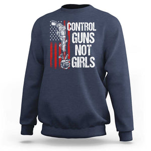 Harris Walz Feminist Sweatshirt Control Guns Not Girls Women's Rights Roses American Flag TS11 Navy Print Your Wear