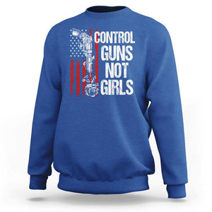 Harris Walz Feminist Sweatshirt Control Guns Not Girls Women's Rights Roses American Flag TS11 Royal Blue Print Your Wear