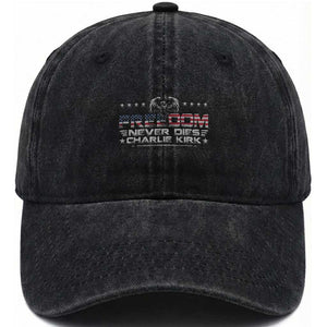 Freedom Never Dies Charlie Kirk Washed Cotton Baseball Cap Vintage American Flag TS11 Print Your Wear
