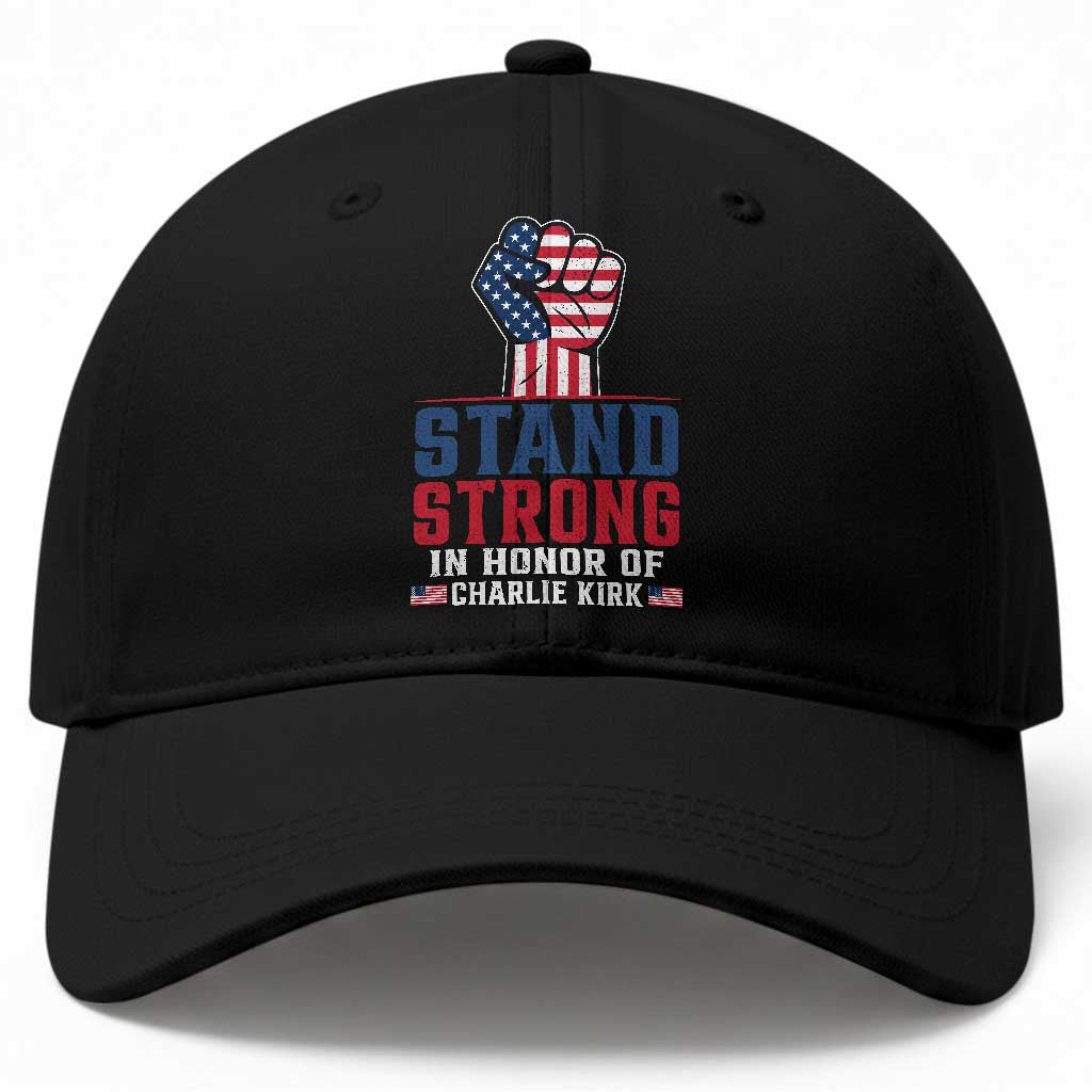 Stand Strong In Honor Of Charlie Kirk Baseball Cap Handfist American Flag TS11 Print Your Wear