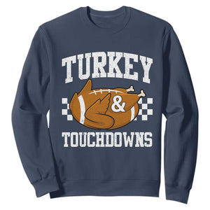 Funny Turkey And Touchdowns Sweatshirt Thanksgiving American Football TS11 Navy Print Your Wear