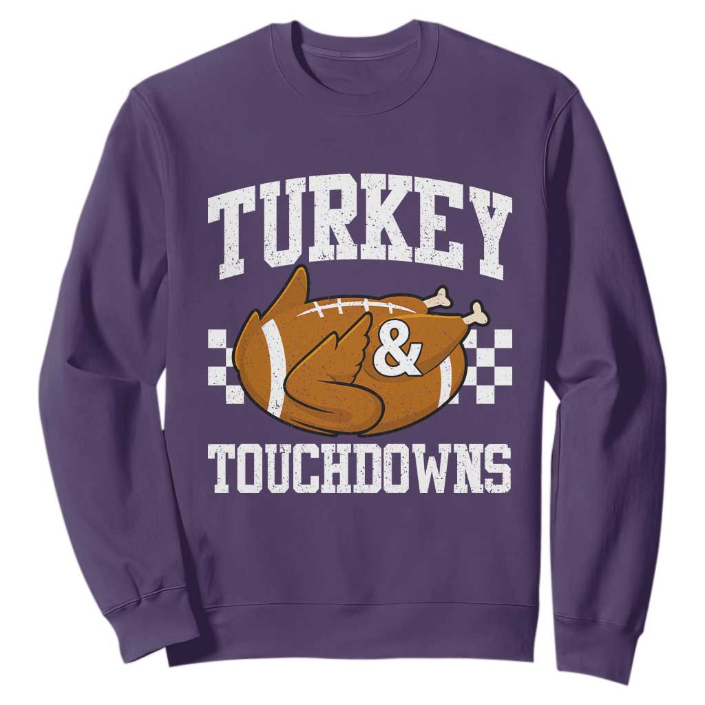 Funny Turkey And Touchdowns Sweatshirt Thanksgiving American Football TS11 Purple Print Your Wear