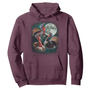 Funny Three Turkey Moon Hoodie Weird Cursed Thanksgiving Meme TS11 Maroon Print Your Wear