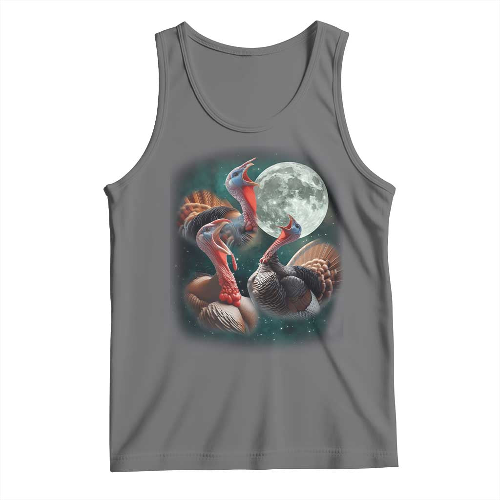 Funny Three Turkey Moon Tank Top Weird Cursed Thanksgiving Meme TS11 Black Heather Print Your Wear