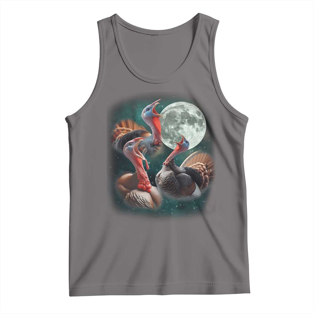 Funny Three Turkey Moon Tank Top Weird Cursed Thanksgiving Meme TS11 Deep Heather Print Your Wear