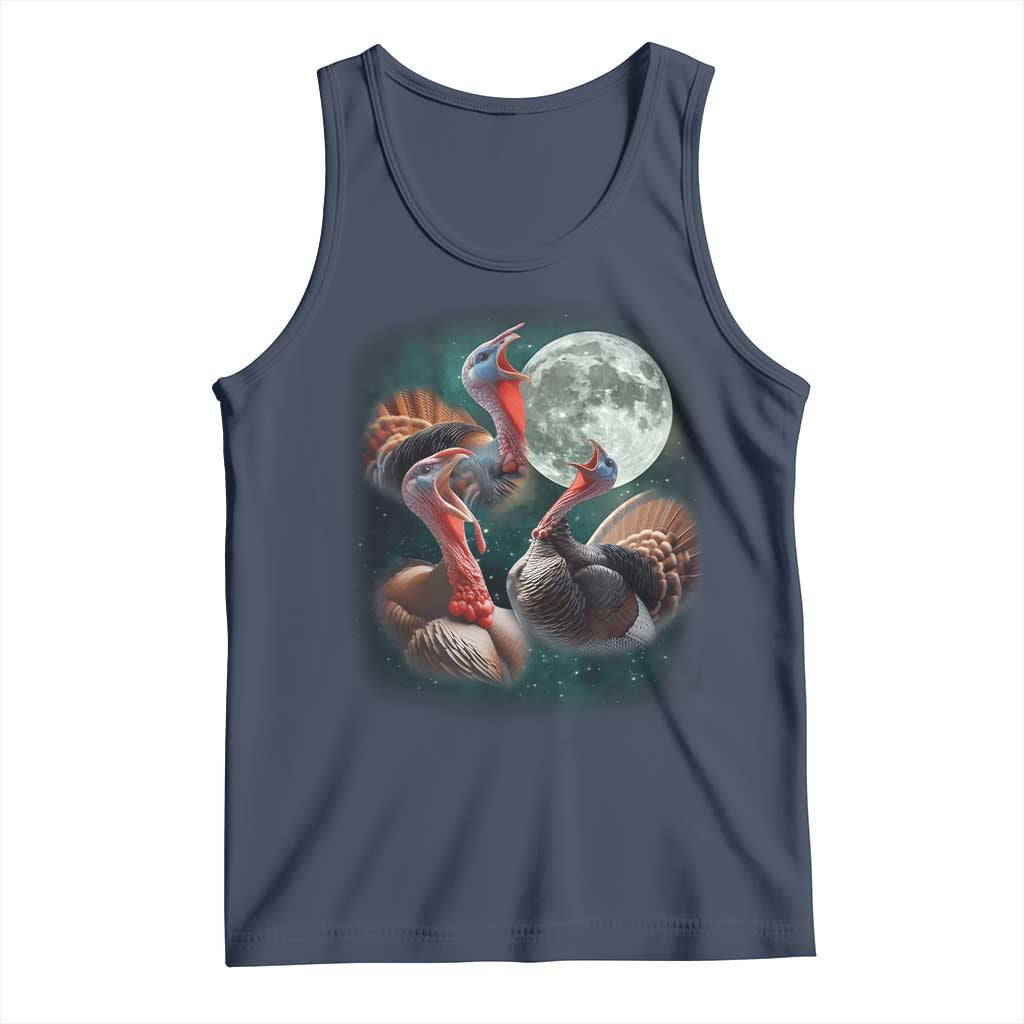Funny Three Turkey Moon Tank Top Weird Cursed Thanksgiving Meme TS11 Navy Print Your Wear