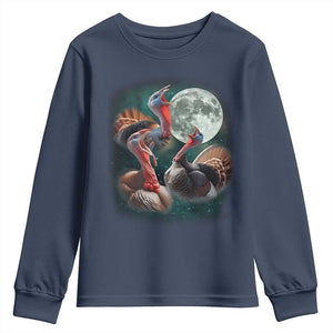 Funny Three Turkey Moon Youth Sweatshirt Weird Cursed Thanksgiving Meme TS11 Navy Print Your Wear