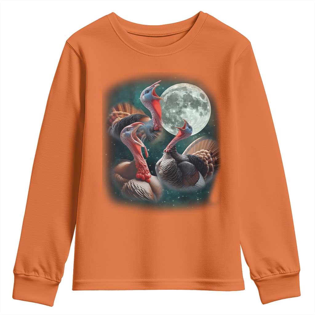 Funny Three Turkey Moon Youth Sweatshirt Weird Cursed Thanksgiving Meme TS11 Orange Print Your Wear