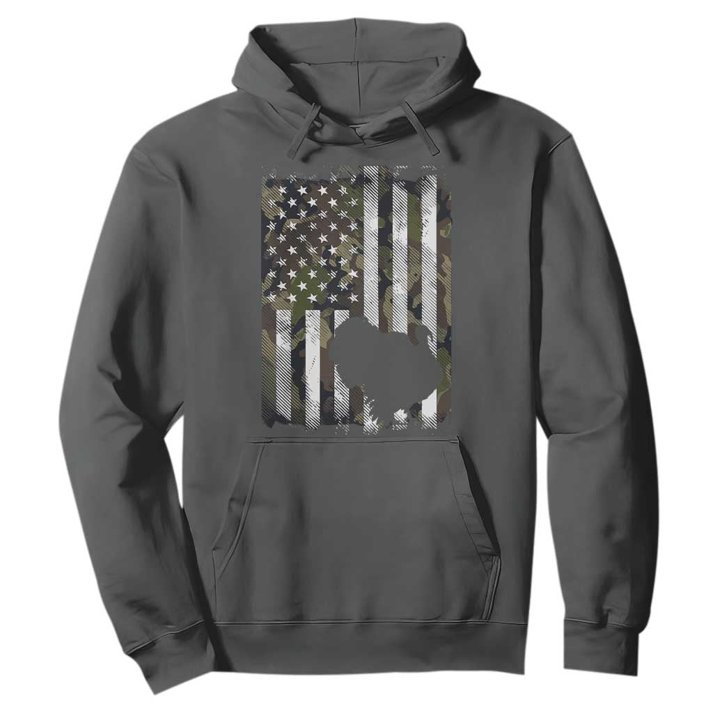Turkey Hunting Camo US American Flag Thanksgiving Hoodie TS11 Dark Heather Print Your Wear