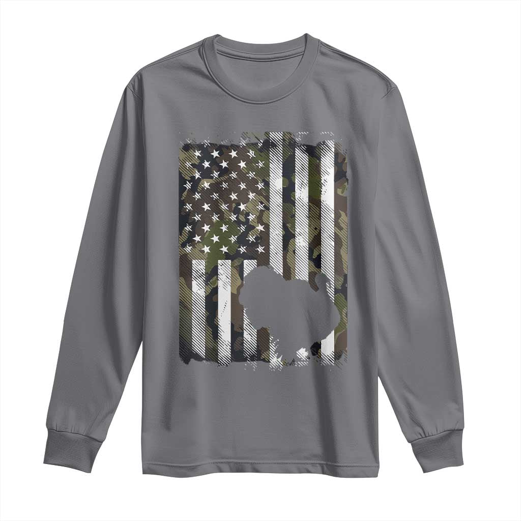 Turkey Hunting Camo US American Flag Thanksgiving Long Sleeve Shirt TS11 Charcoal Print Your Wear
