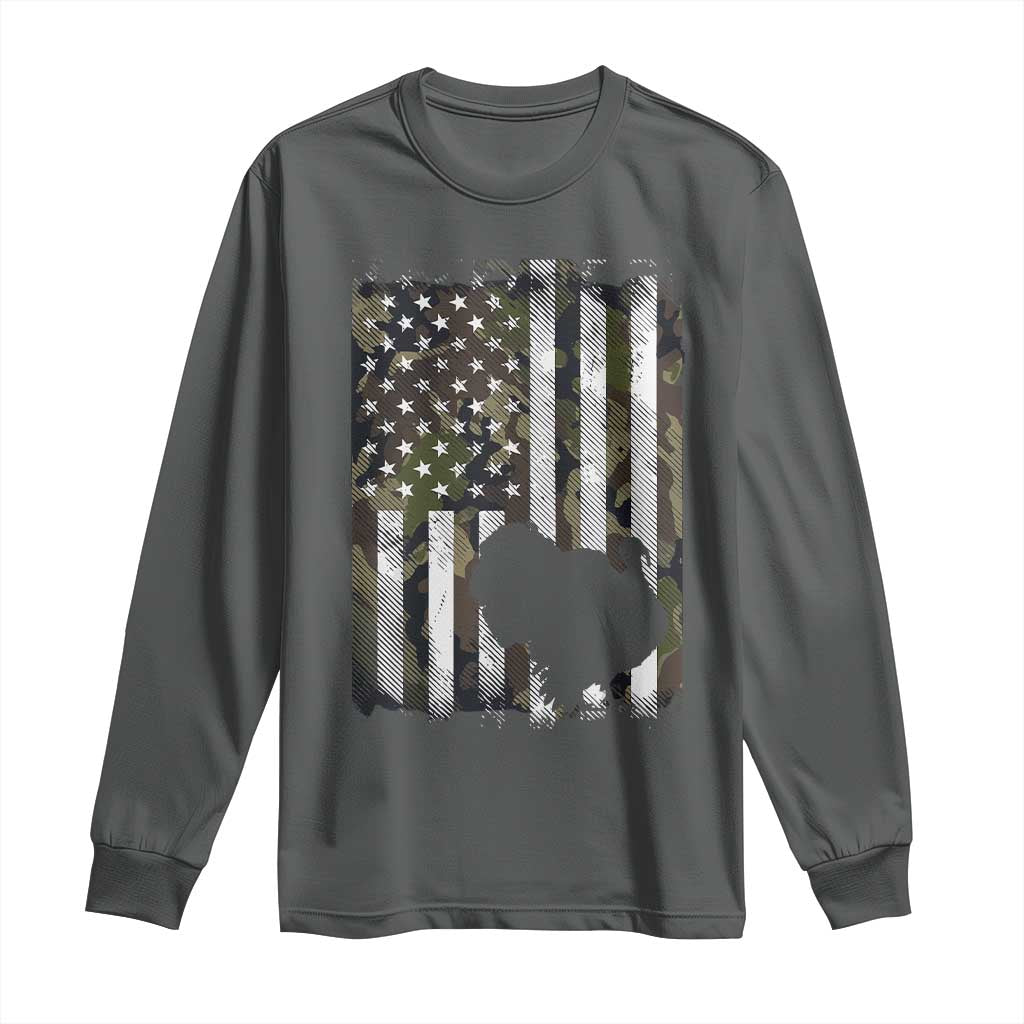 Turkey Hunting Camo US American Flag Thanksgiving Long Sleeve Shirt TS11 Dark Heather Print Your Wear