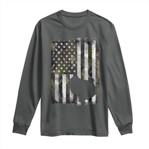 Turkey Hunting Camo US American Flag Thanksgiving Long Sleeve Shirt TS11 Dark Heather Print Your Wear