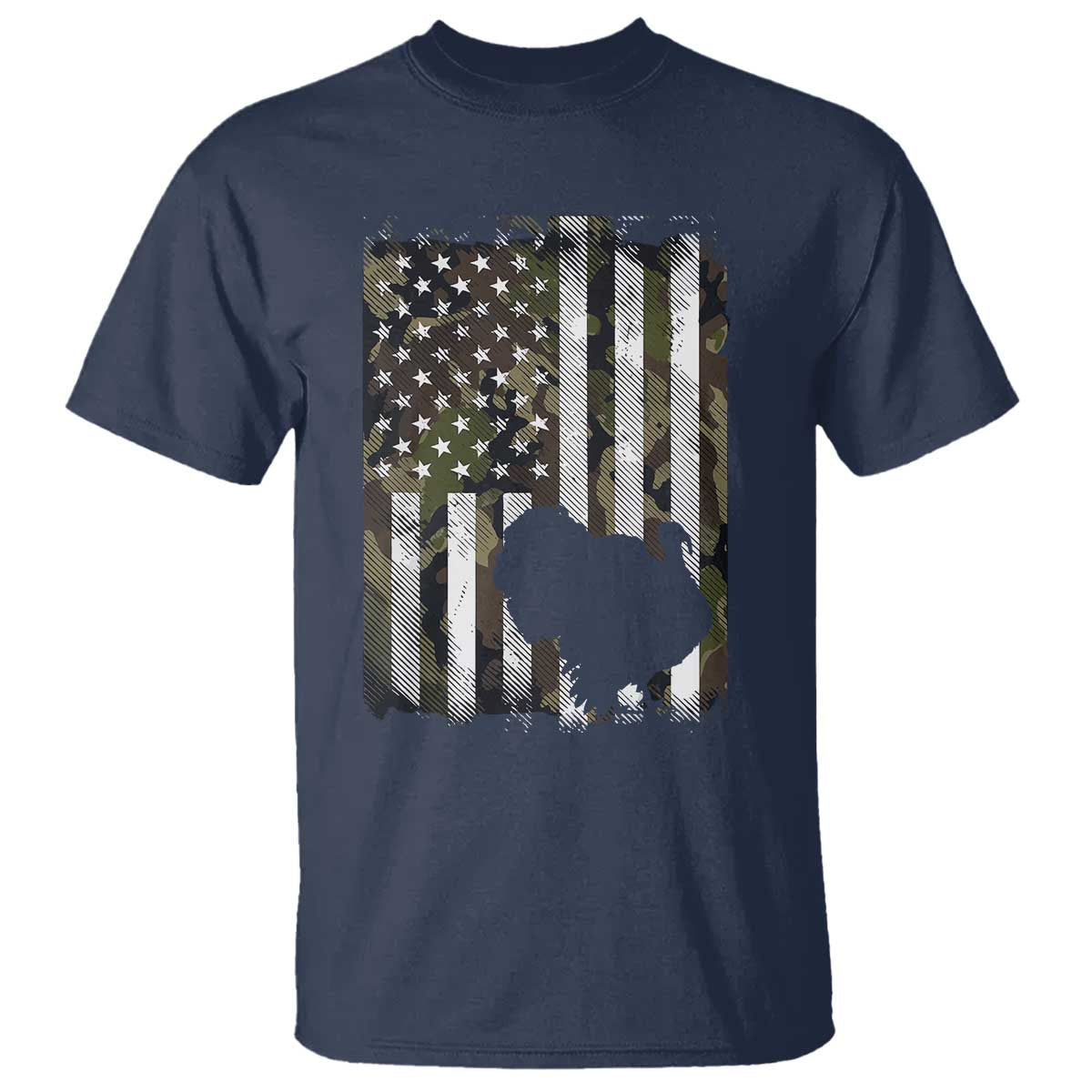 Turkey Hunting Camo US American Flag Thanksgiving T Shirt TS11 Navy Print Your Wear