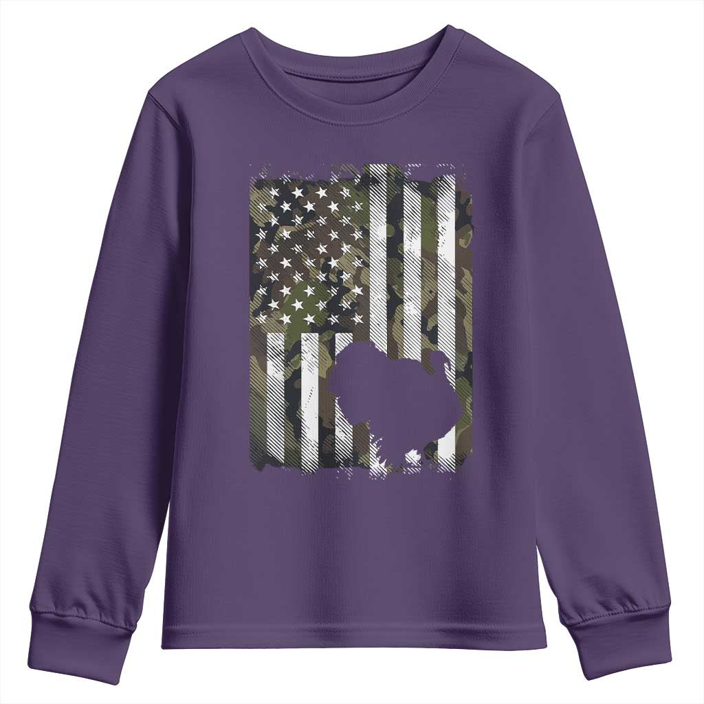 Turkey Hunting Camo US American Flag Thanksgiving Youth Sweatshirt TS11 Purple Print Your Wear