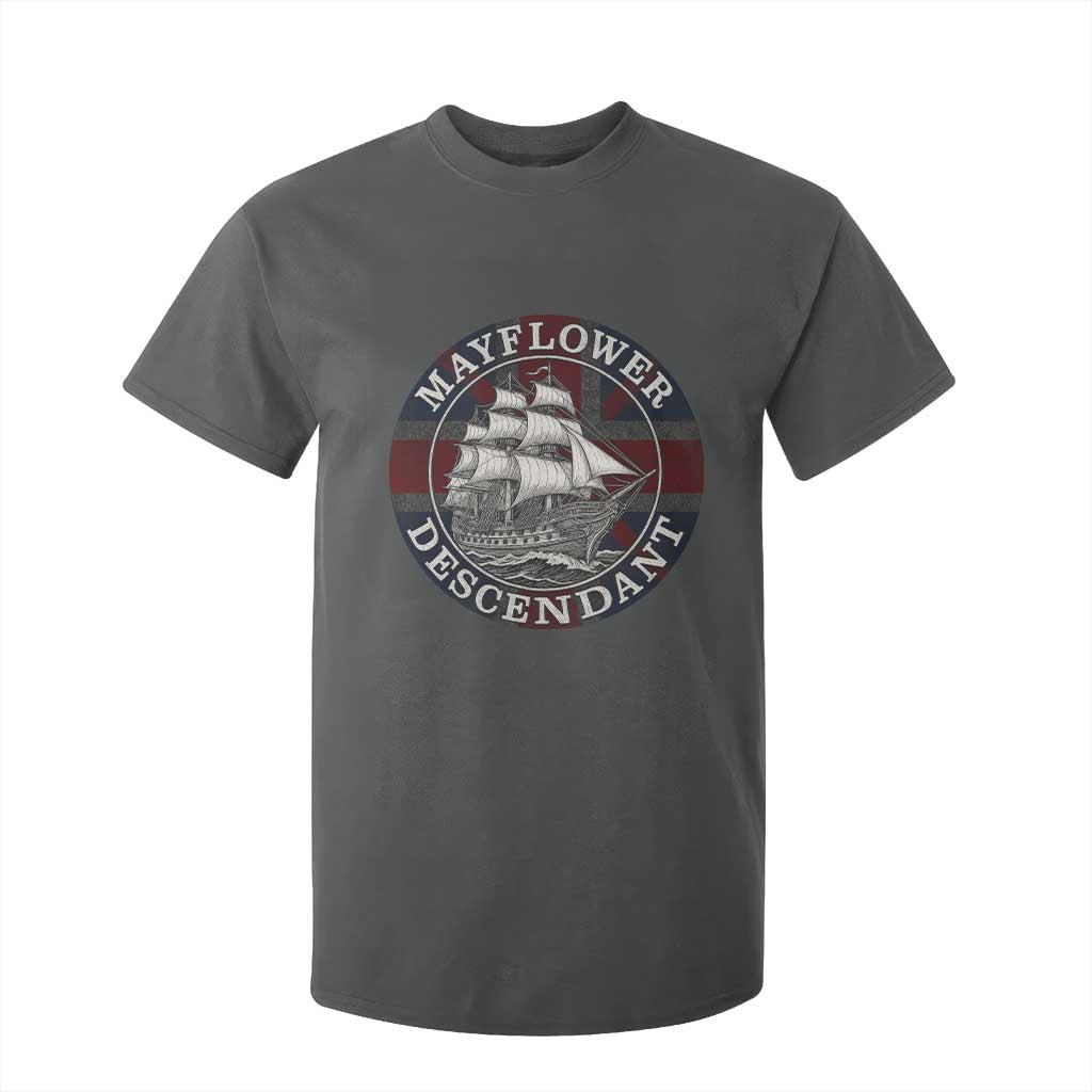 Mayflower Descendant T Shirt For Kid Pilgrim Fathers Thanksgiving History TS11 Dark Heather Print Your Wear