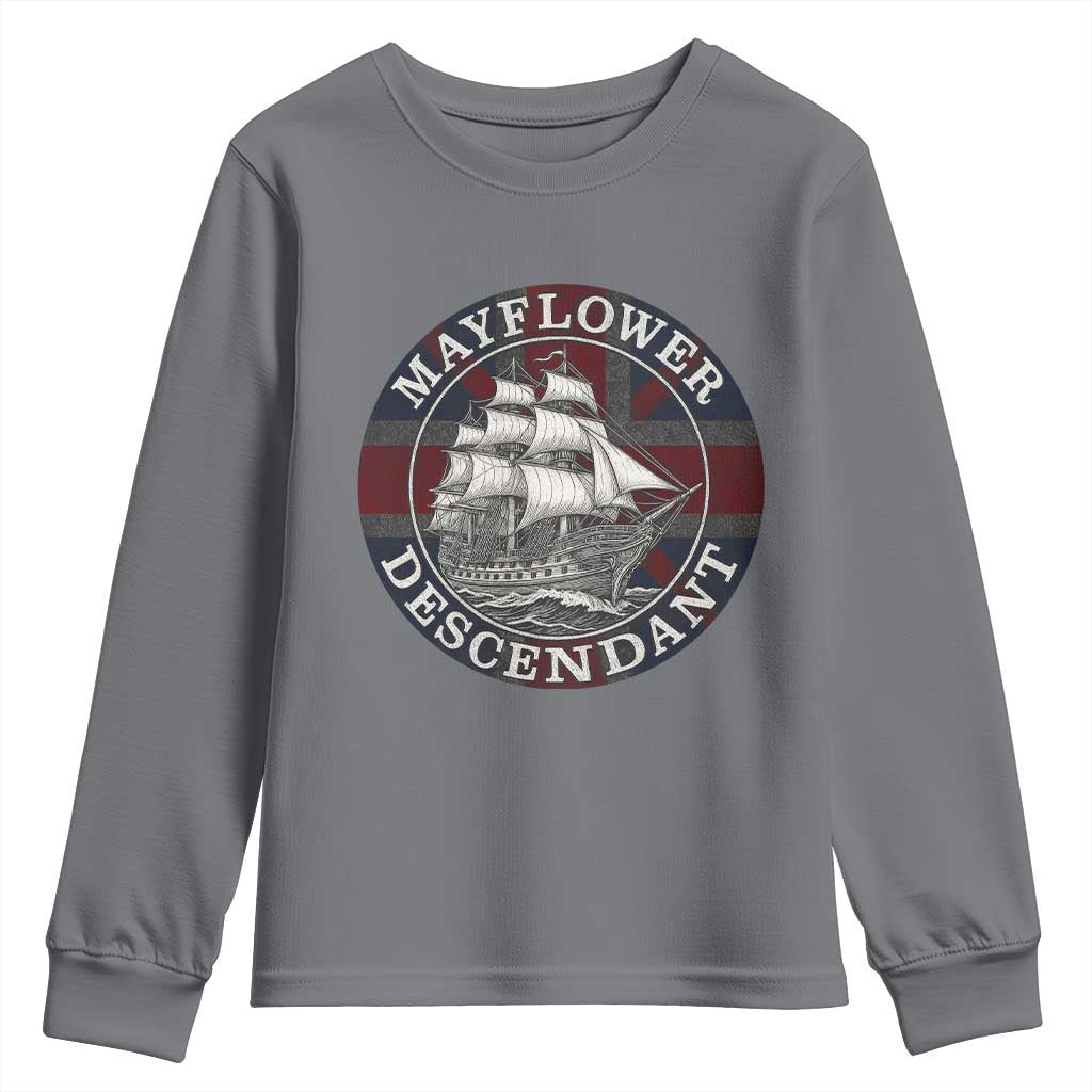 Mayflower Descendant Youth Sweatshirt Pilgrim Fathers Thanksgiving History TS11 Charcoal Print Your Wear