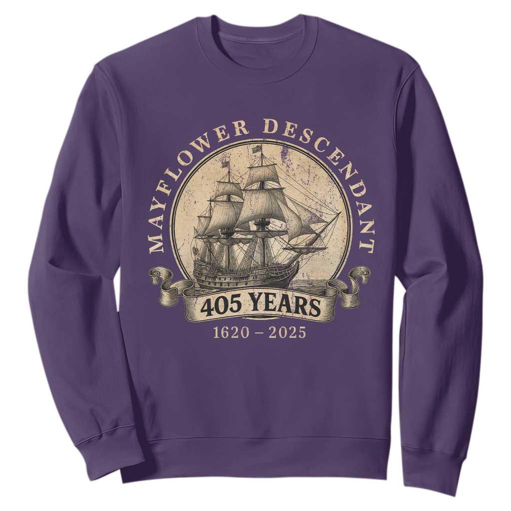 Mayflower Descendant Sweatshirt 405 Years Pilgrim Fathers Thanksgiving History TS11 Purple Print Your Wear