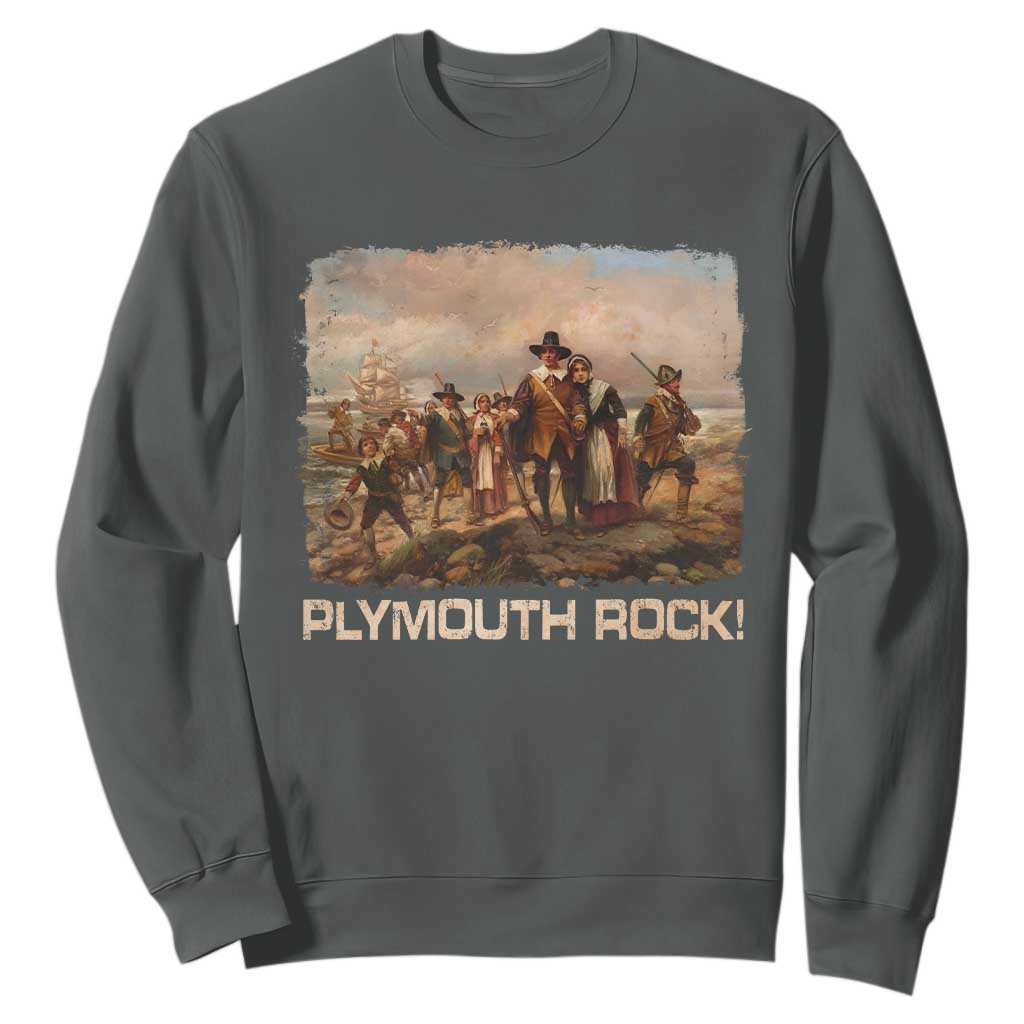 Plymouth Rock Sweatshirt Mayflower Pilgrims Thanksgiving History TS11 Dark Heather Print Your Wear