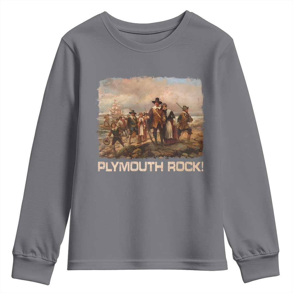 Plymouth Rock Youth Sweatshirt Mayflower Pilgrims Thanksgiving History TS11 Charcoal Print Your Wear