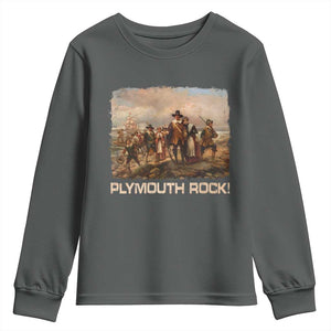 Plymouth Rock Youth Sweatshirt Mayflower Pilgrims Thanksgiving History TS11 Dark Heather Print Your Wear