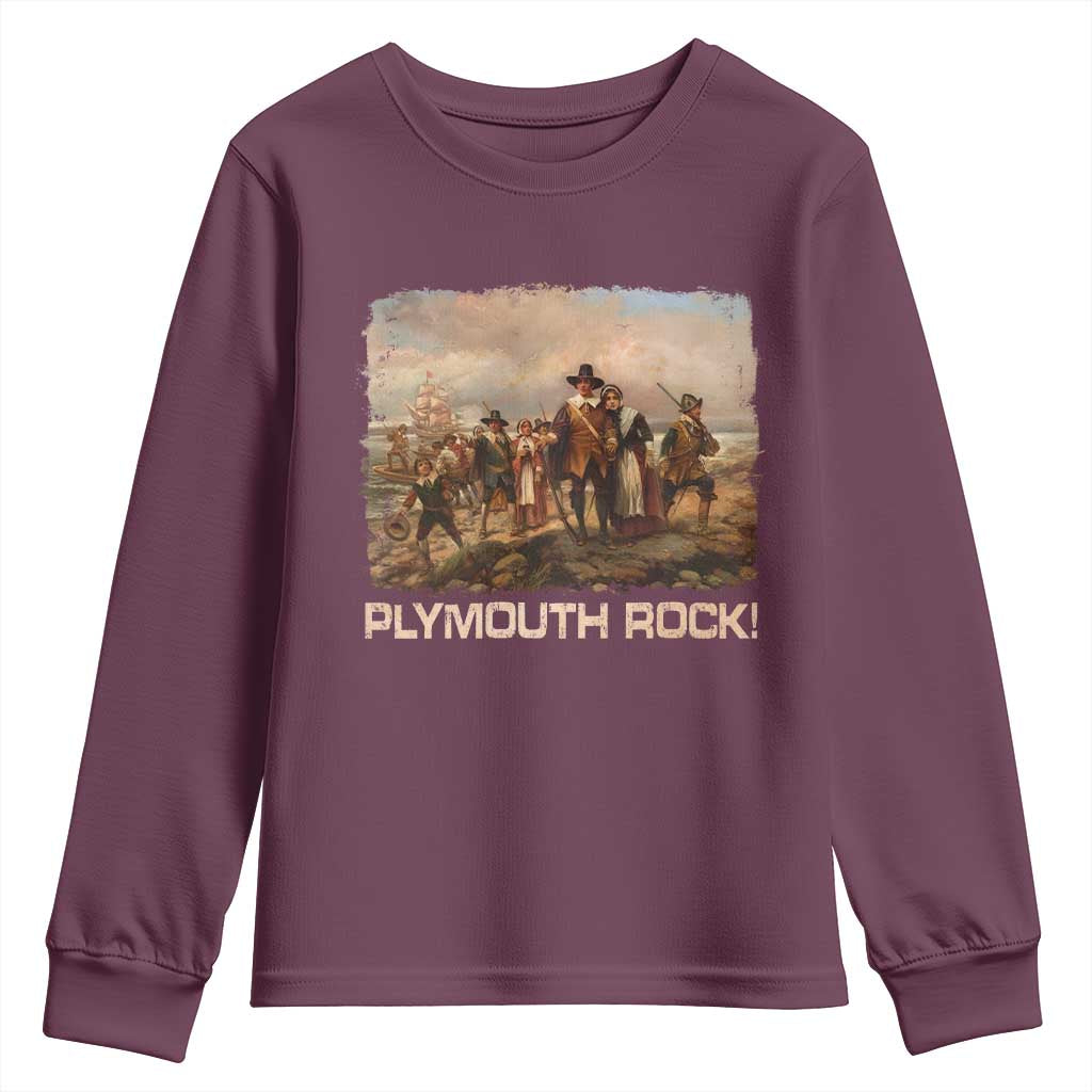 Plymouth Rock Youth Sweatshirt Mayflower Pilgrims Thanksgiving History TS11 Maroon Print Your Wear
