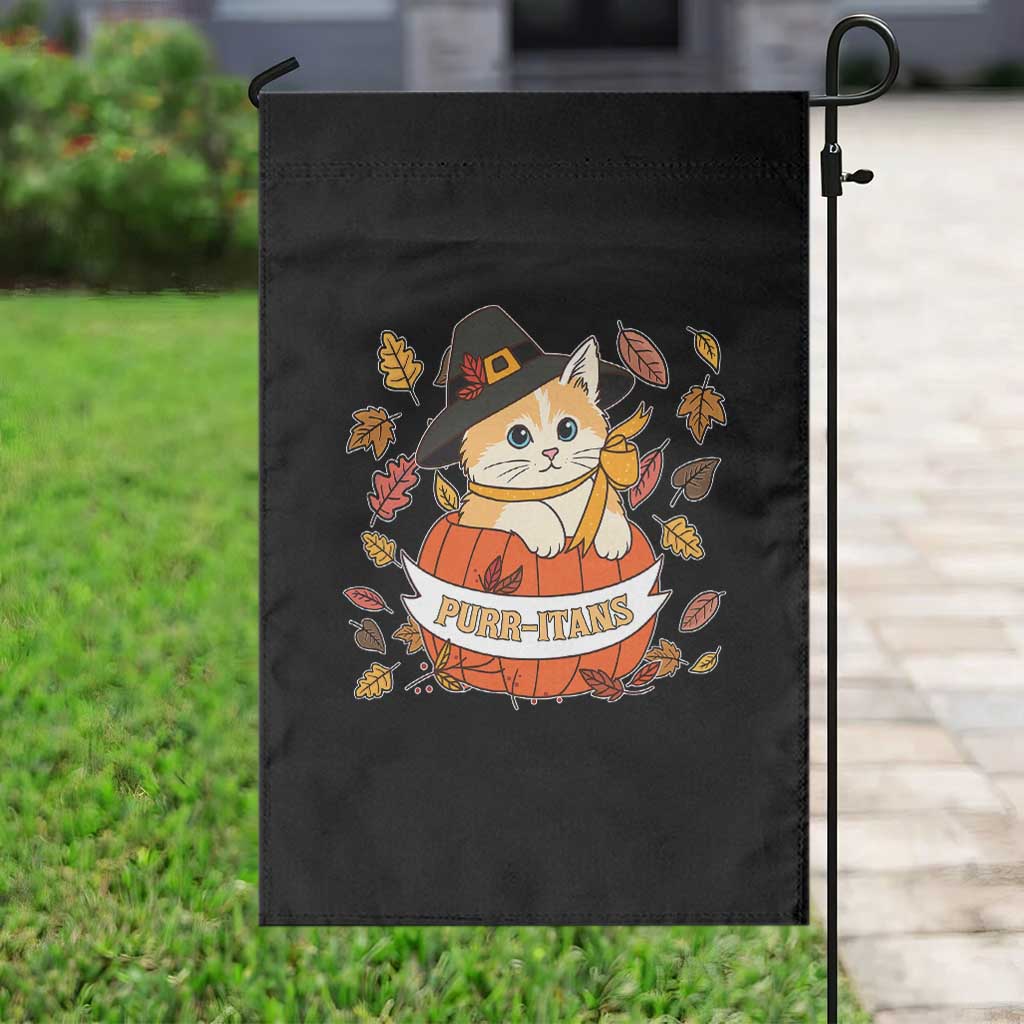 Funny Thanksgiving Cat Lover Garden Flag Purritans Pilgrim Puritans Hat TS11 Print Your Wear
