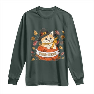 Funny Thanksgiving Cat Lover Long Sleeve Shirt Purritans Pilgrim Puritans Hat TS11 Dark Forest Green Print Your Wear